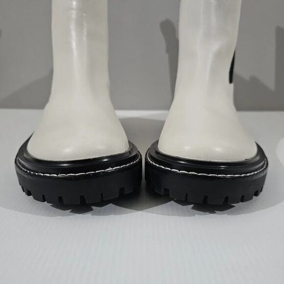 Tory Burch Benton Boot Womens 10.5 Ivory Black Leather Lug Sole Platform Chelsea - Picture 5 of 16